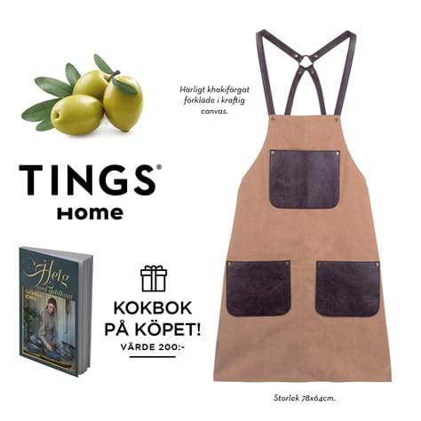TINGS Home förkläde canvas +  Catarina Königs kokbok Helg med guldkant