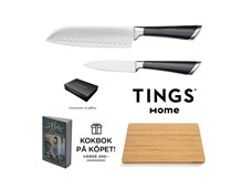 Produktbild TINGS Home knivset 2-dels & skärbräda +  Catarina Königs kokbok Helg med guldkant