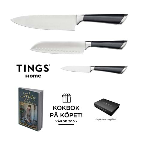 TINGS Home knivset 3-dels + Catarina Königs kokbok Helg med guldkant