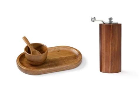 Set träbricka med saltskål + pepparkvarn Moulin